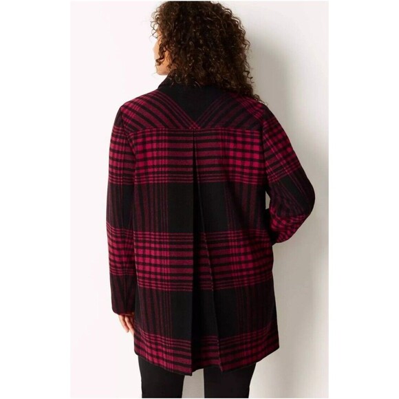 J Jill Buffalo Plaid Peacoat Wool Size Small Black & Red Winter Jacket Holiday - Picture 3 of 14